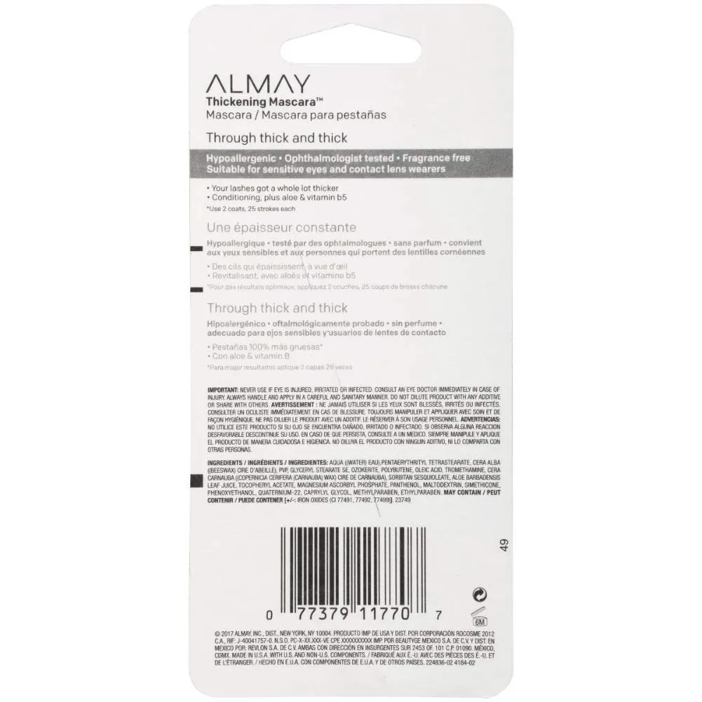 Almay Thickening Mascara with Aloe and Vitamin B5, Hypoallergenic, Cruelty Free, -Fragrance Free, Ophthalmologist Tested, 402 Black
