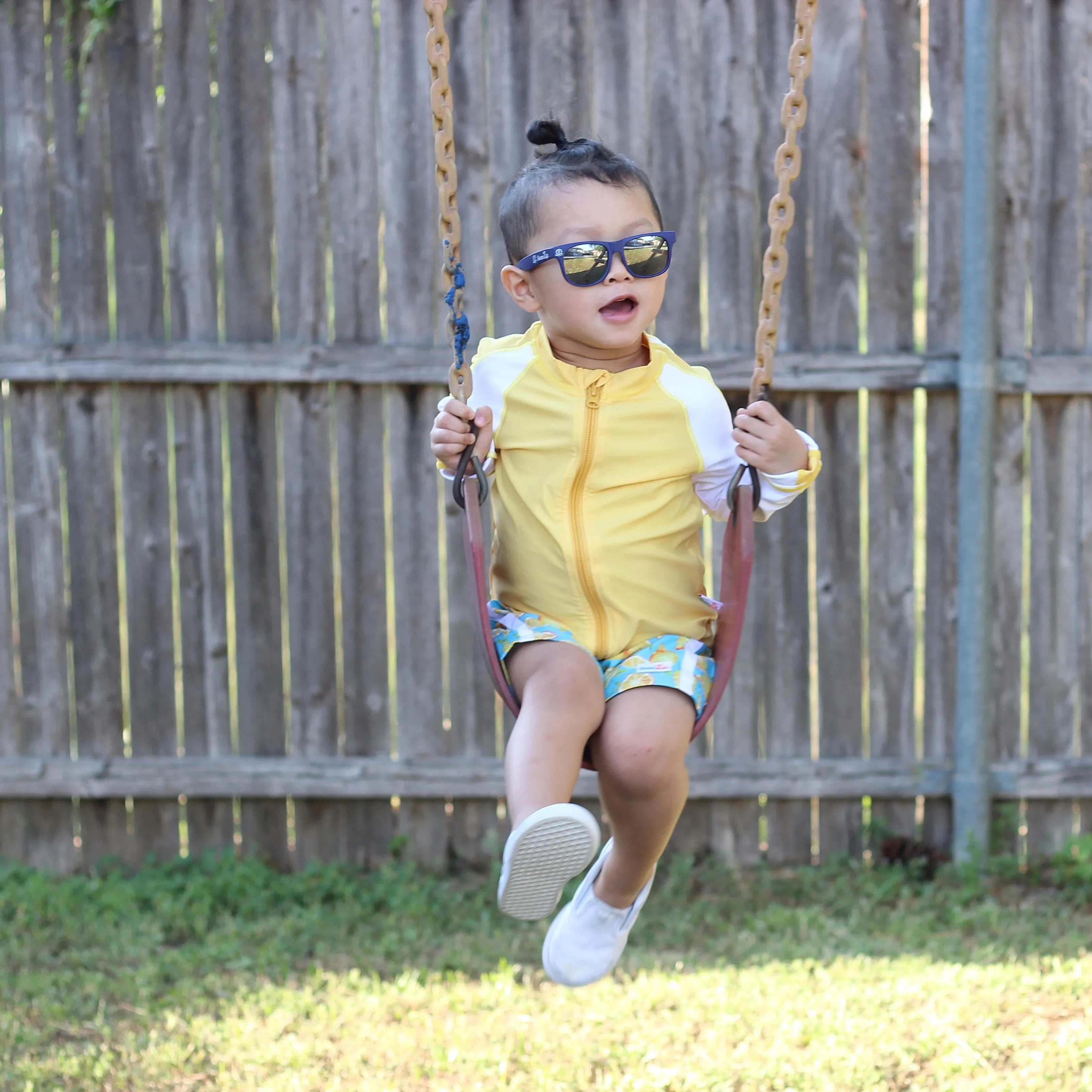 Boys Long Sleeve Zipper Rash Guard and Swim Trunk Set | "Lemons"