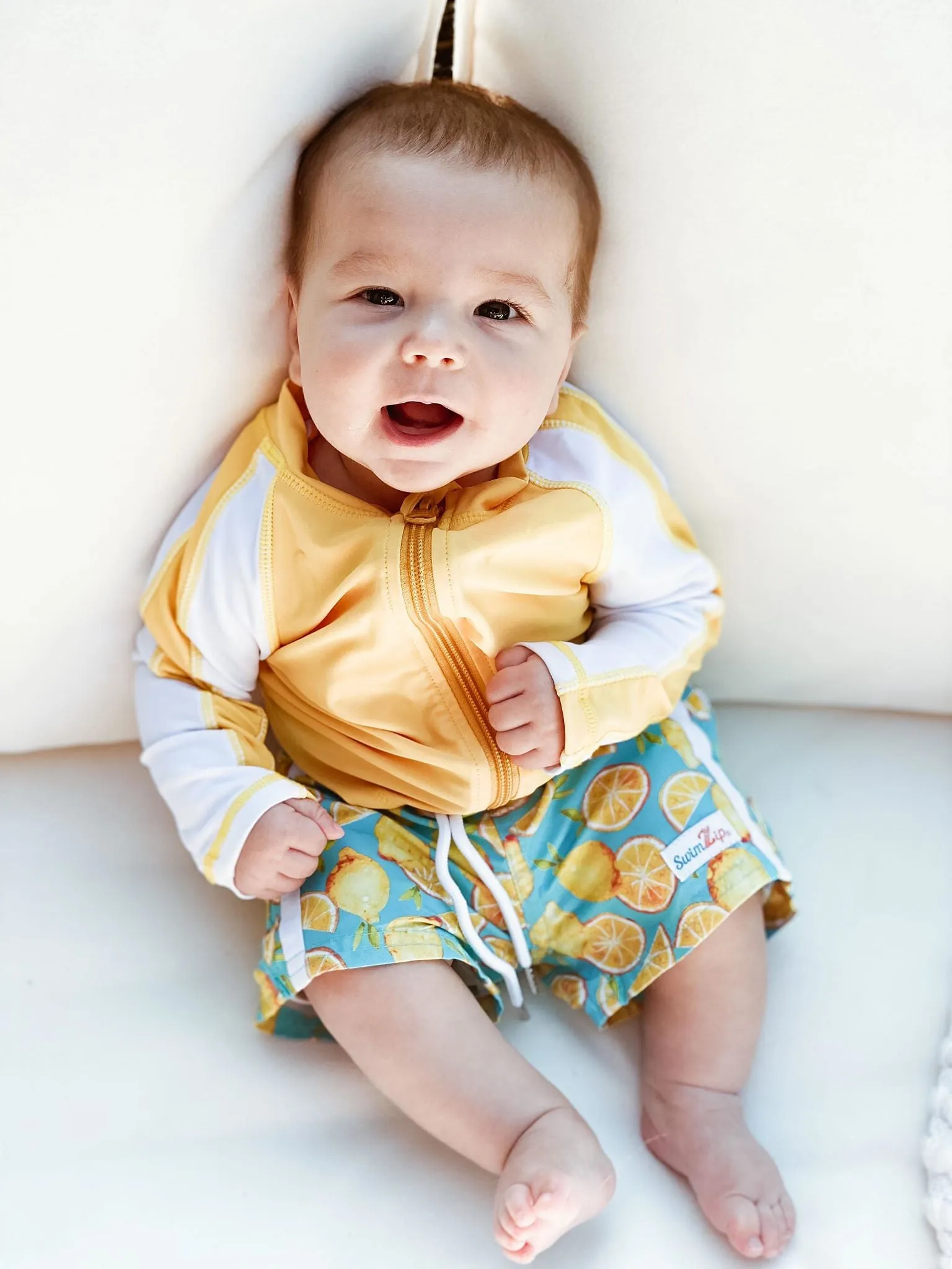 Boys Long Sleeve Zipper Rash Guard and Swim Trunk Set | "Lemons"
