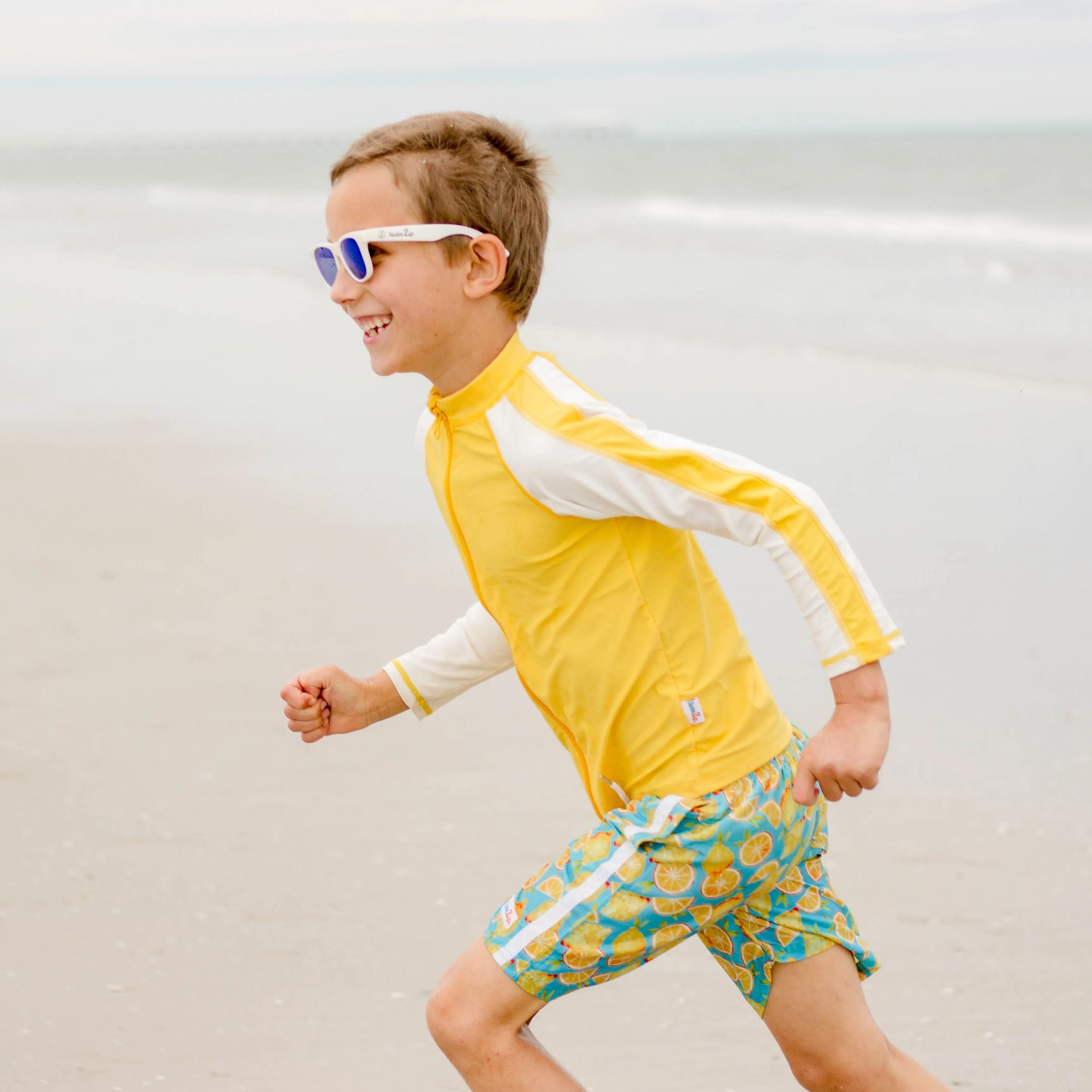 Boys Long Sleeve Zipper Rash Guard and Swim Trunk Set | "Lemons"