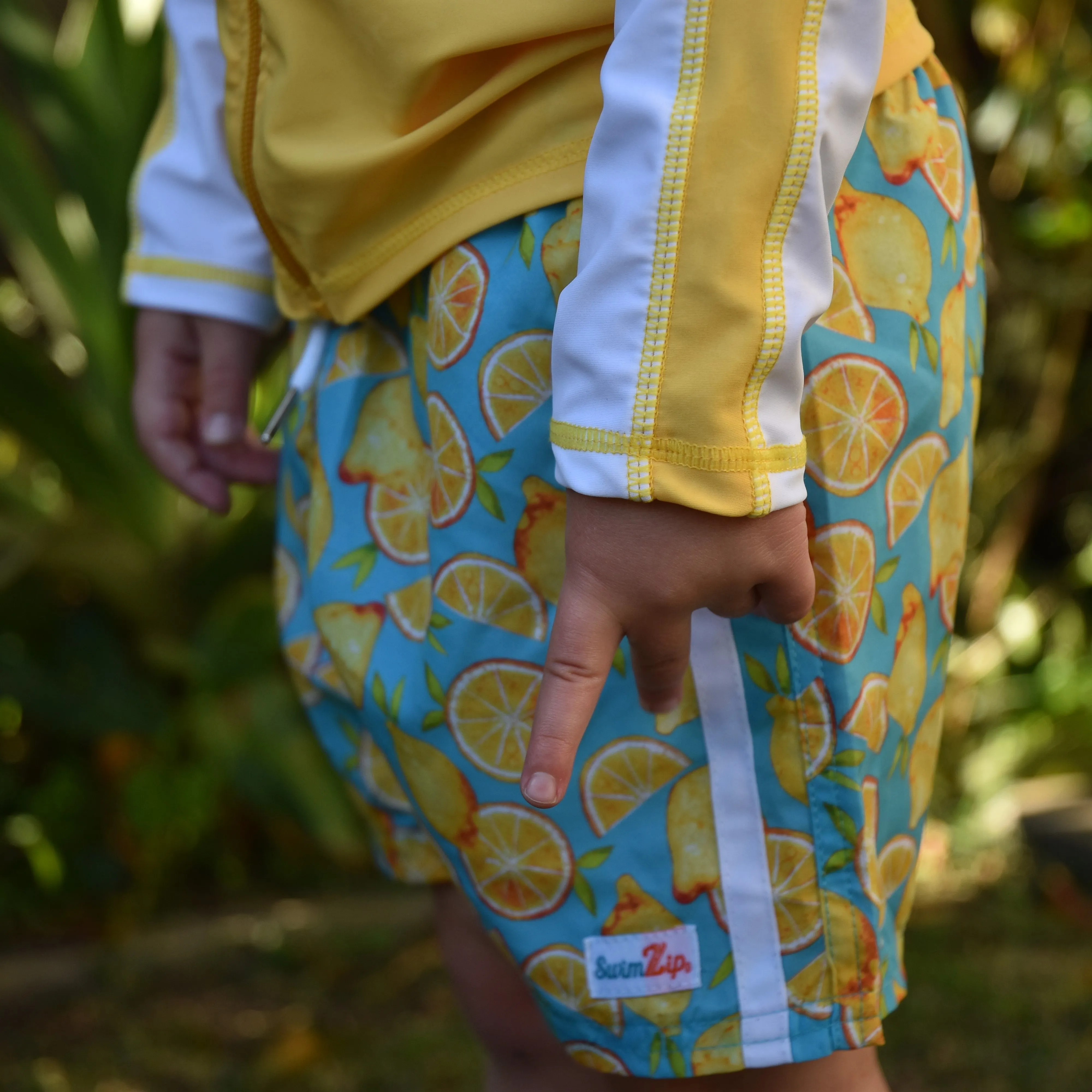 Boys Long Sleeve Zipper Rash Guard and Swim Trunk Set | "Lemons"