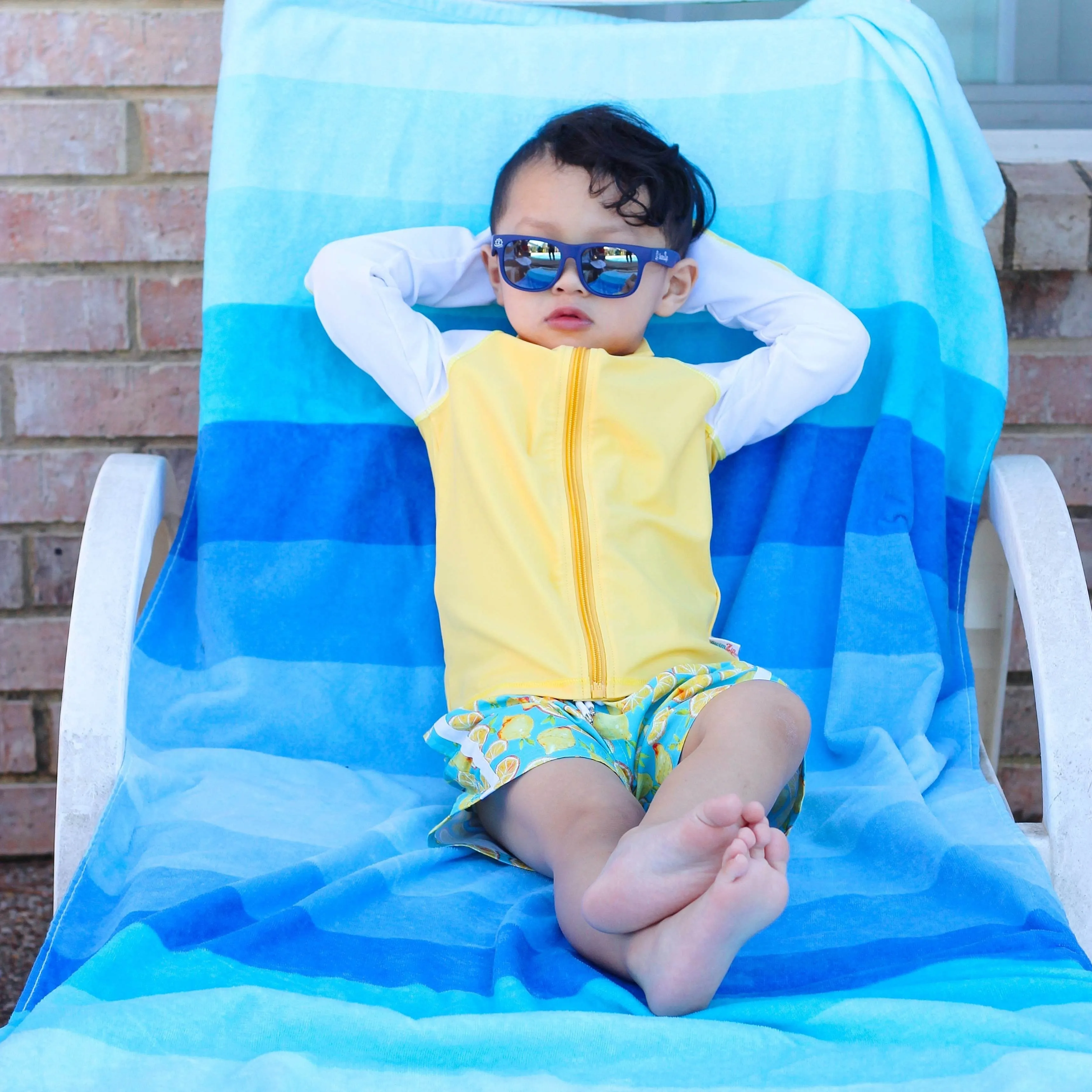 Boys Long Sleeve Zipper Rash Guard and Swim Trunk Set | "Lemons"