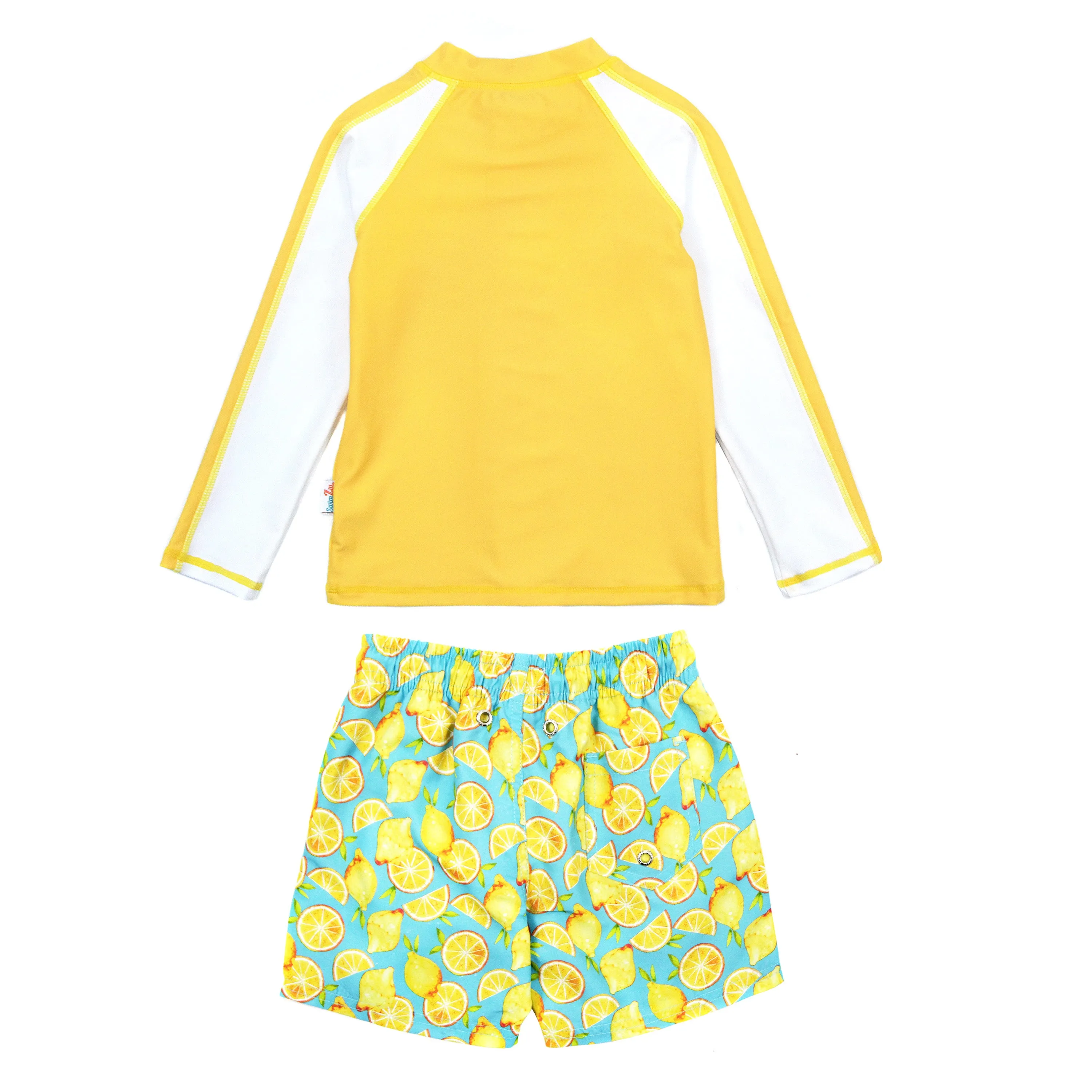 Boys Long Sleeve Zipper Rash Guard and Swim Trunk Set | "Lemons"