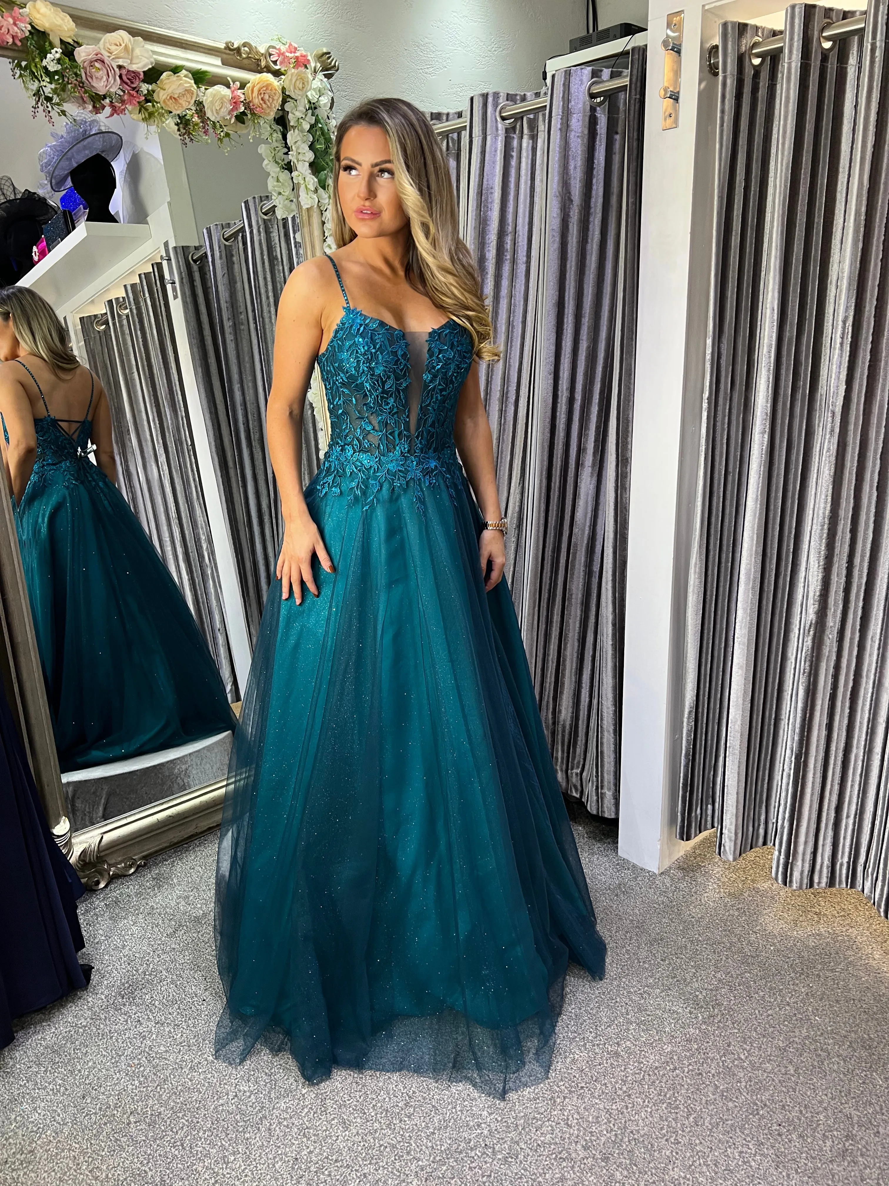 Esme teal  embellished tulle ballgown prom dress