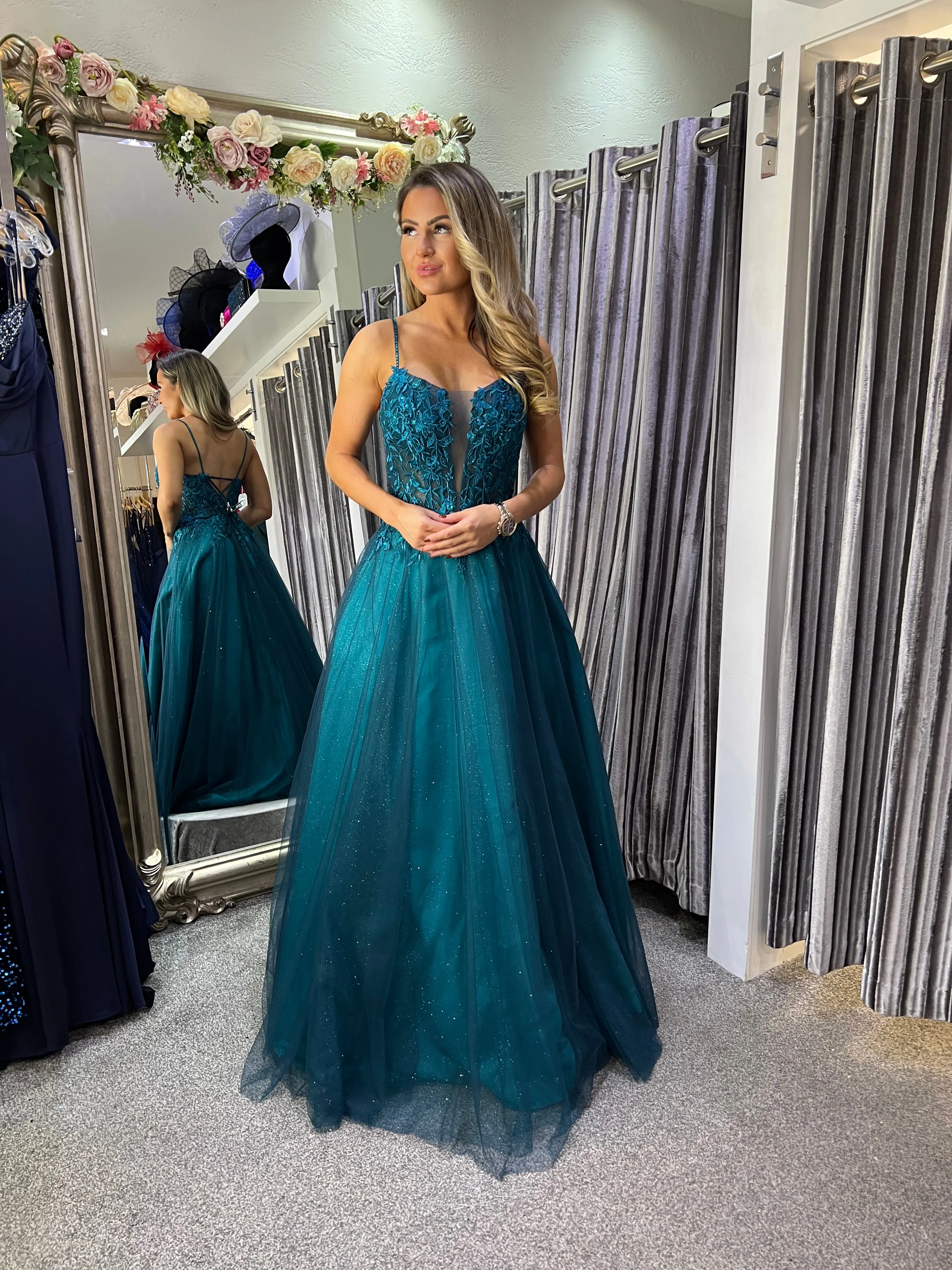 Esme teal  embellished tulle ballgown prom dress
