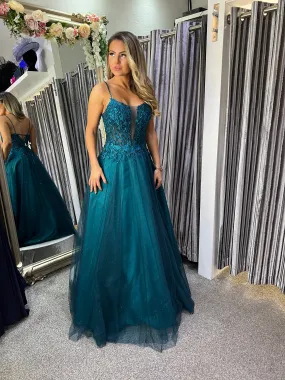 Esme teal  embellished tulle ballgown prom dress