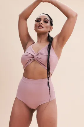 Lunalae Harleen Twist Top - Ribbed Blush Taupe