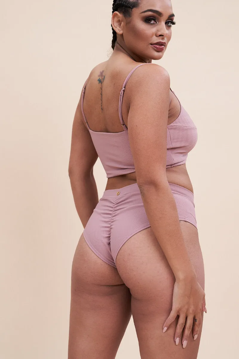 Lunalae Harleen Twist Top - Ribbed Blush Taupe