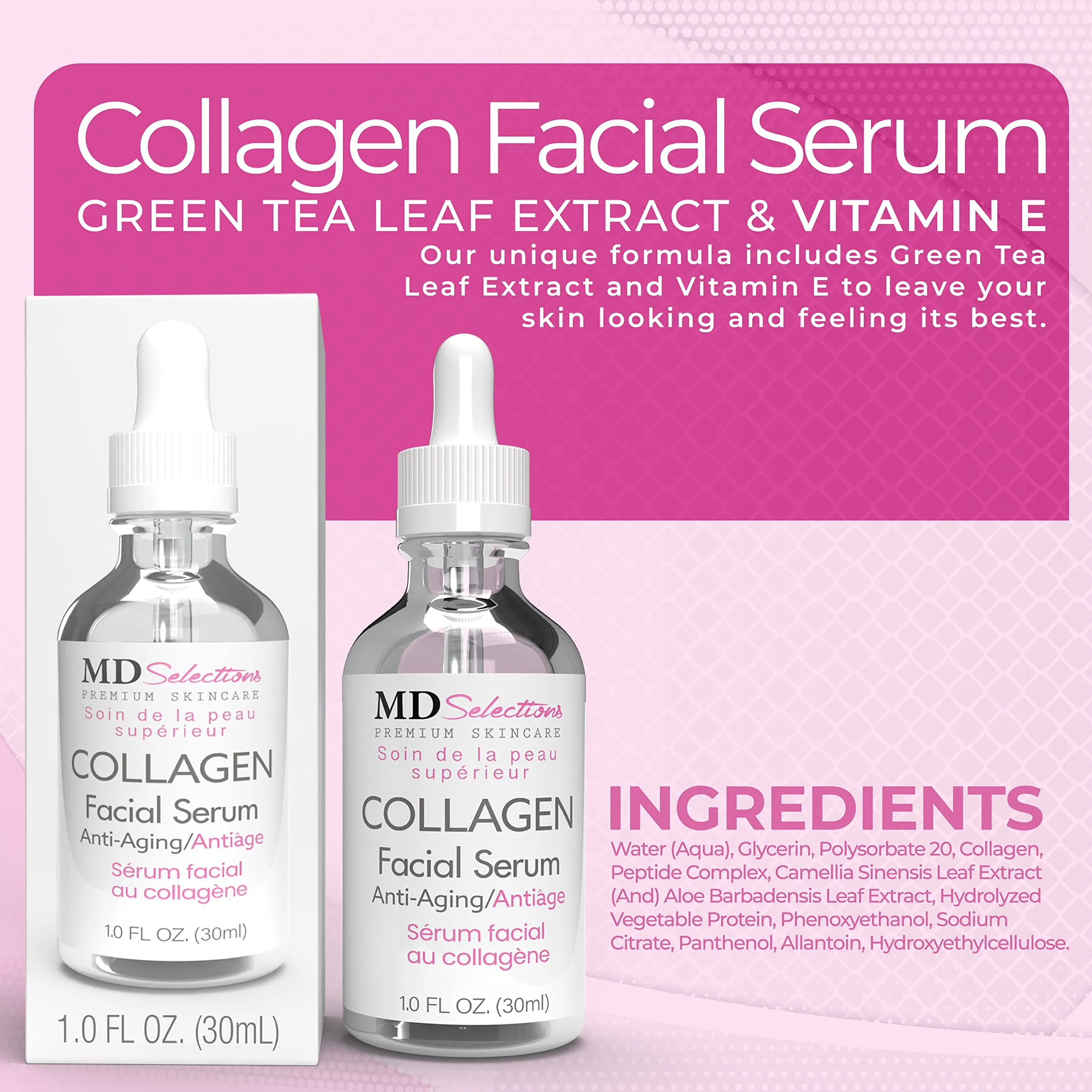 MD Selections Collagen Facial Treatment Serum Firming with Peptides & Green Tea 1oz