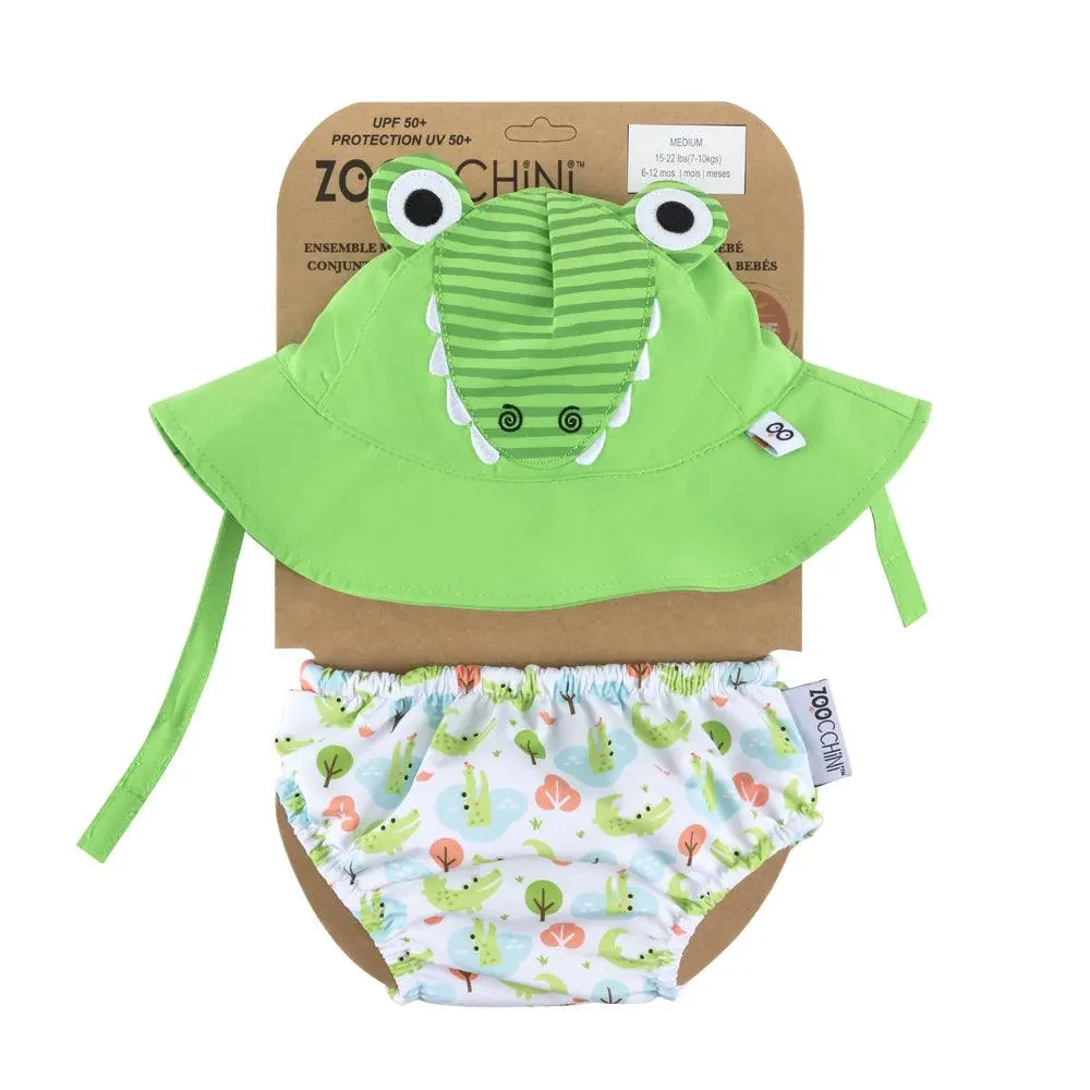 Reusable Baby Swim Diaper & Sun Hat Set - Alligator