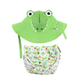 Reusable Baby Swim Diaper & Sun Hat Set - Alligator
